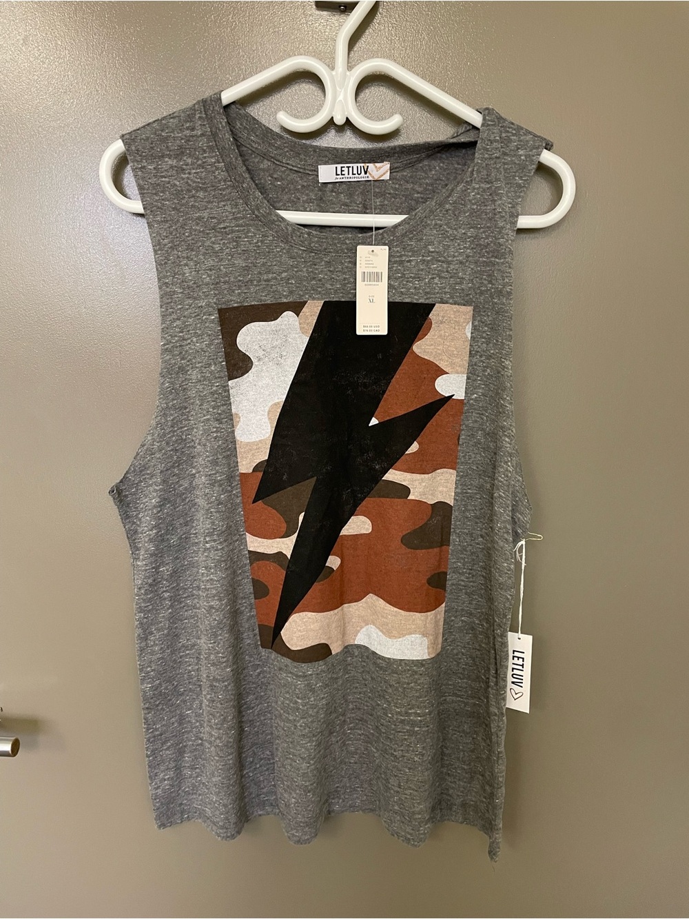 Anthropologie LETLUV Heather Gray Graphic Tee with Gold Accent